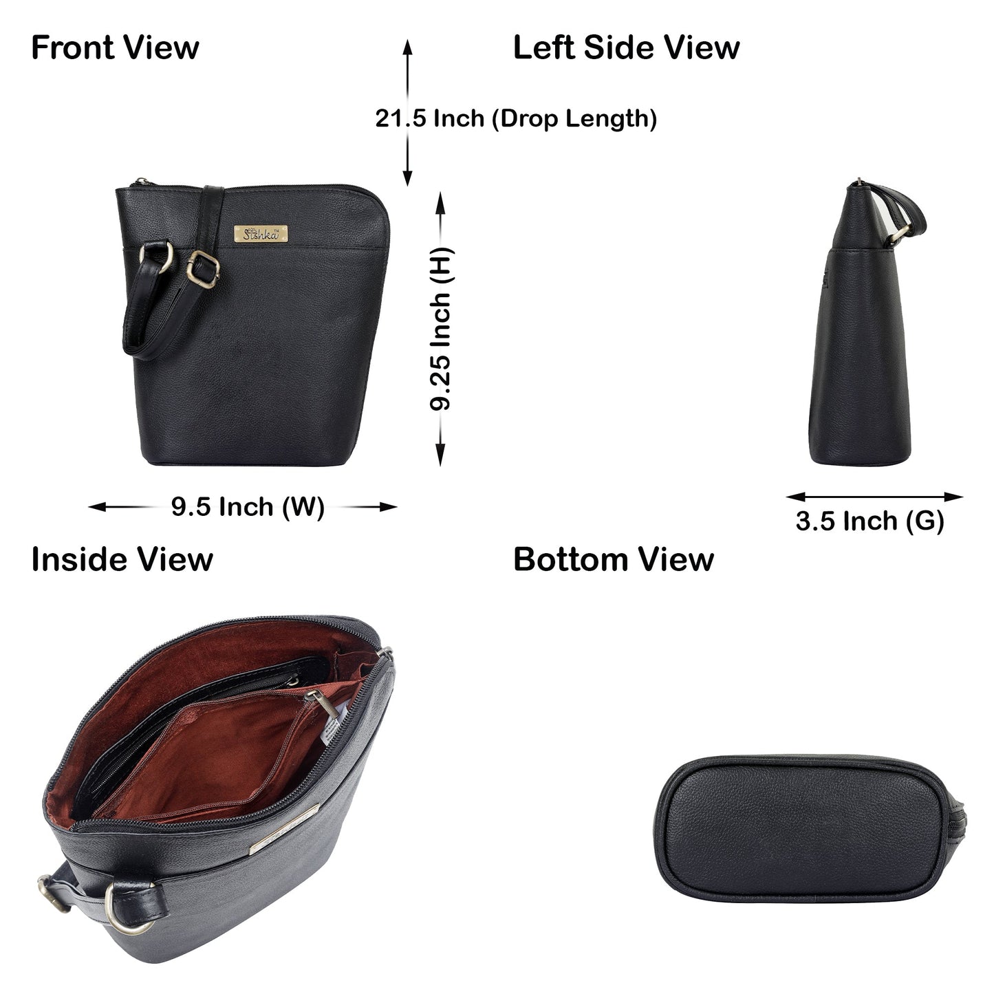 Black Genuine Leather Shoulder Bag for Women – Sleek Crossbody Organizer Purse