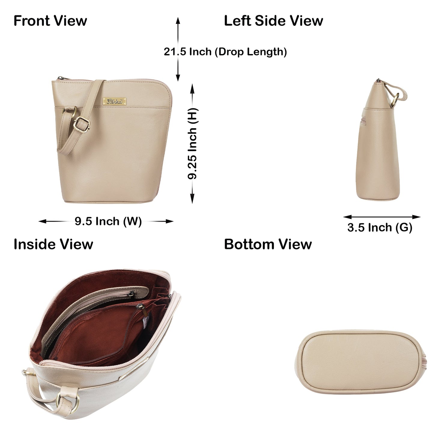 Taupe Genuine Leather Crossbody Sling Bag – Women’s Shoulder Purse