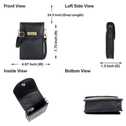 Black Genuine Leather Mobile Crossbody Bag – Women’s Phone Purse
