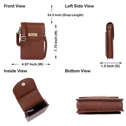 Brown Genuine Leather Mobile Crossbody Bag – Women’s Phone Purse