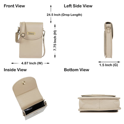 Taupe Genuine Leather Mobile Crossbody Bag – Women’s Phone Purse