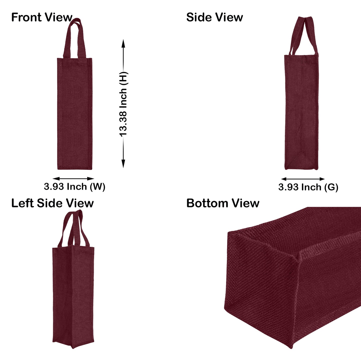 Reusable Jute Wine Gift Bags for Weddings, Parties, and Celebrations - Deep Red, Pink, Green & Orange Shades (Packs  of 6)