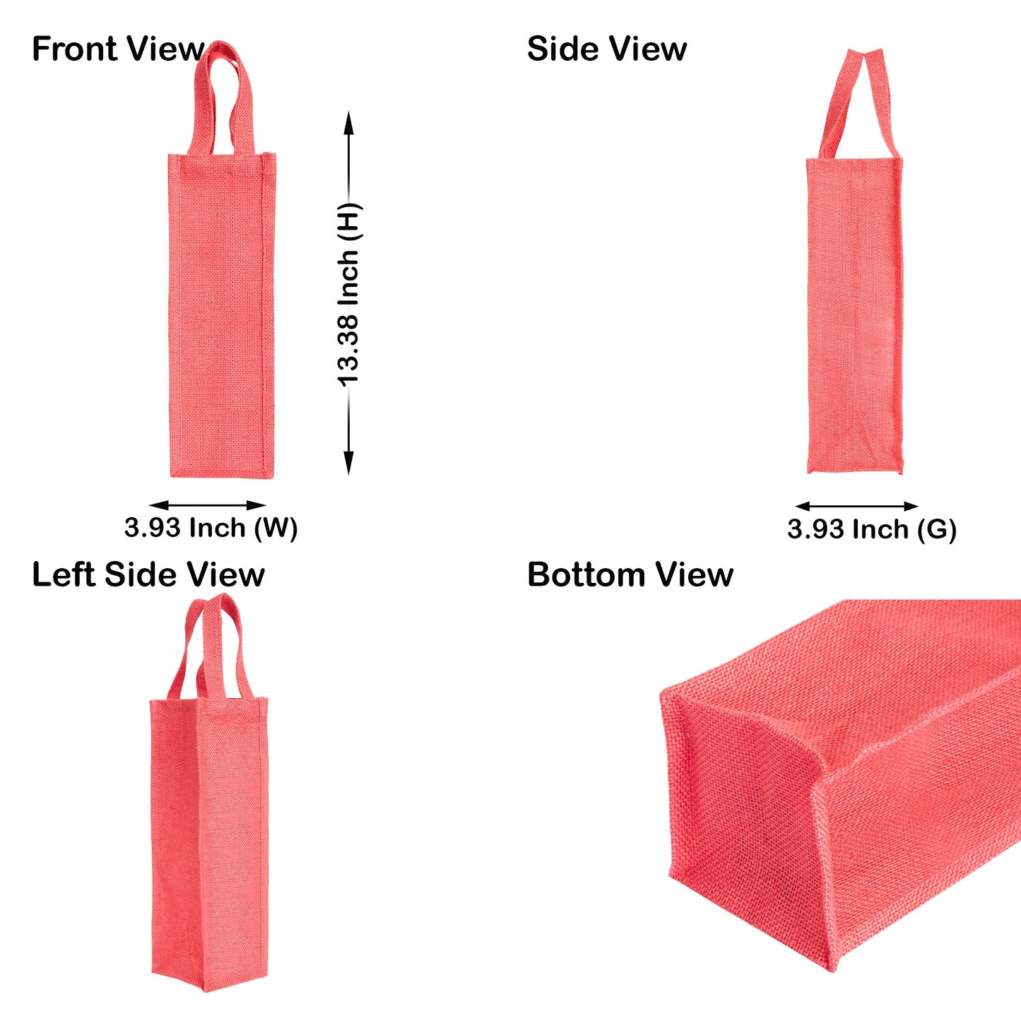 Reusable Jute Wine Gift Bags for Weddings, Parties, and Celebrations - Deep Red, Pink, Green & Orange Shades (Packs  of 6)