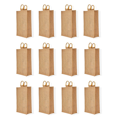 Jute Wine Gift Bags with Cane Handles – 2-Bottle  Burlap Totes for Wine, Christmas, Weddings, New Year & Special Occasions (Packs of 12)