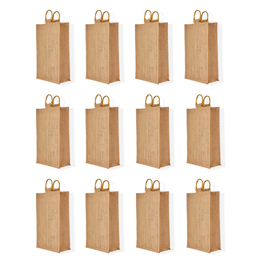 Jute Wine Gift Bags with Cane Handles – 2-Bottle  Burlap Totes for Wine, Christmas, Weddings, New Year & Special Occasions (Packs of 12)