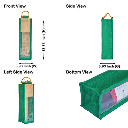 Jute Wine Gift Bags with PVC Window – Reusable Single-Bottle Carriers,  Ideal for Gifting, Weddings & Parties (Packs of 6)