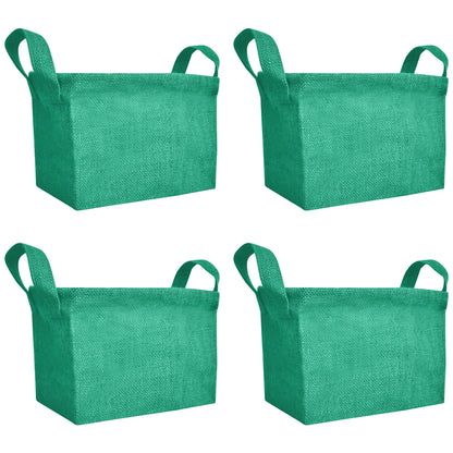 Jute Storage Baskets – Rectangular Organizer Bins with Handles  – Mini Hampers for Small Clothes, Toys & Shoes (Set of 4)