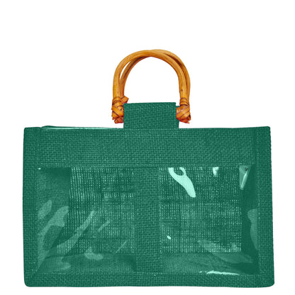 Coloured Jute Gift Bags with Cane Handles – Burlap Pouches for Weddings, Bridesmaid Gifts, Parties (7 Pcs)