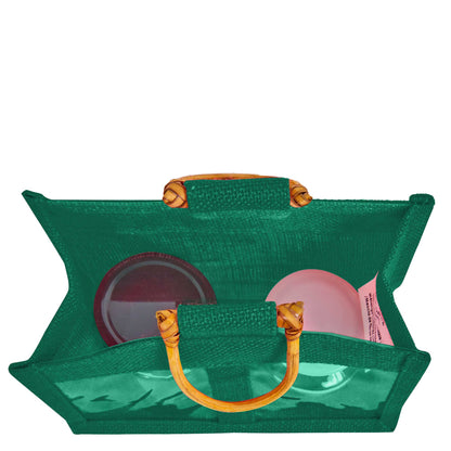 Coloured Jute Gift Bags with Cane Handles – Burlap Pouches for Weddings, Bridesmaid Gifts, Parties (7 Pcs)