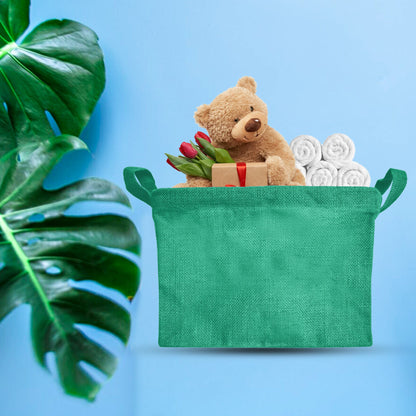 Jute Storage Baskets – Rectangular Organizer Bins with Handles  – Mini Hampers for Small Clothes, Toys & Shoes (Set of 4)