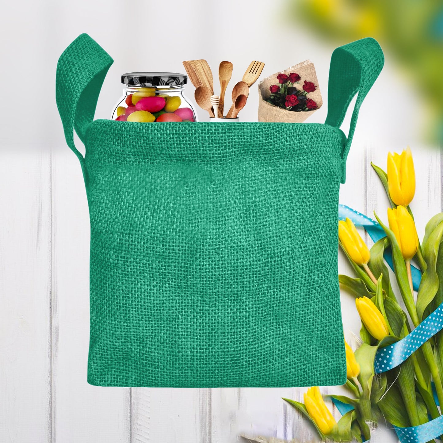 Jute Storage Baskets – Rectangular Organizer Bins with Handles for Living Room, Bedroom – Ideal for Storing Toys, Books, and Small Items (Packs of 4)