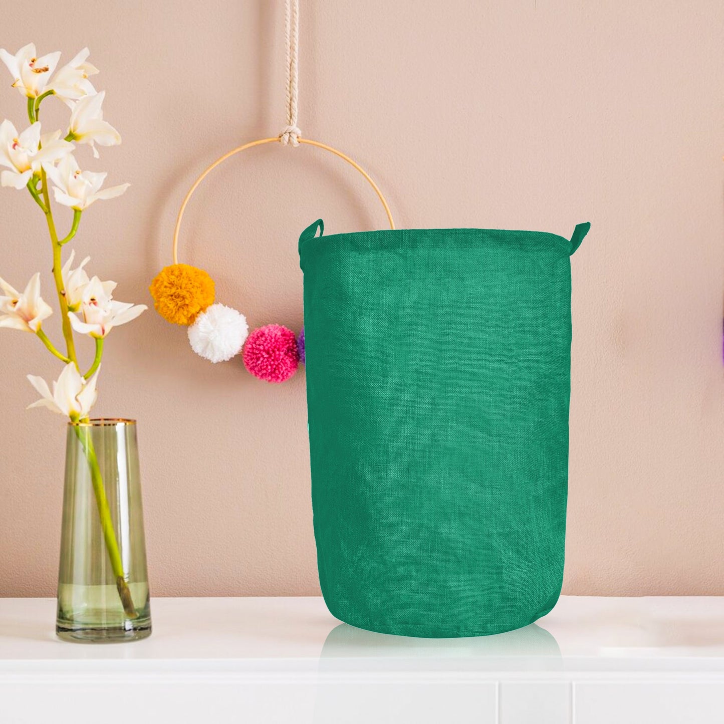 Jute Storage Bags – Laundry Storage Basket with Handles for Living Room, Bedroom – Clothes & Household Storage (Packs of 4)