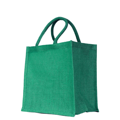 Jute Shopping Bags – Red, Pink, Green & Orange – Reusable Burlap Totes for Gifts, Promotions & More (Packs of 4)