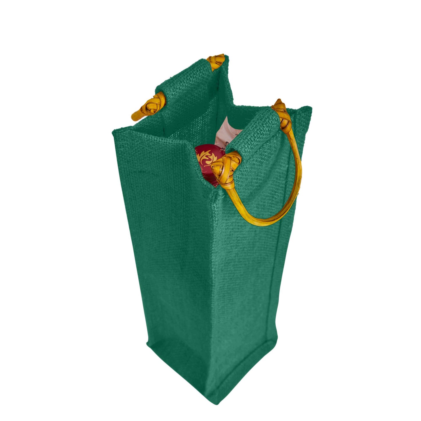 Coloured Reusable Jute Wine Bags with Cane Handles – New Year, Christmas, Gifting, Holidays & Party Favors (Packs of 7)