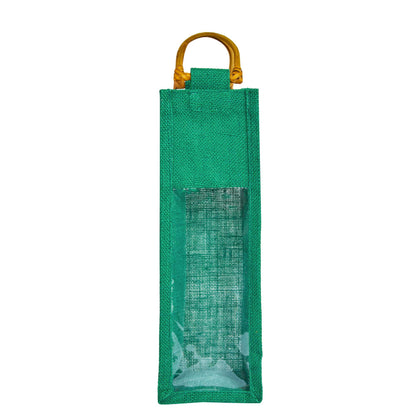 Wholesale Coloured Jute Wine Gift Bags with PVC Window – Reusable Single Bottle Carriers for Parties & Celebrations (Pack of 7)