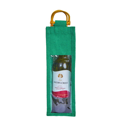 Wholesale Coloured Jute Wine Gift Bags with PVC Window – Reusable Single Bottle Carriers for Parties & Celebrations (Pack of 7)