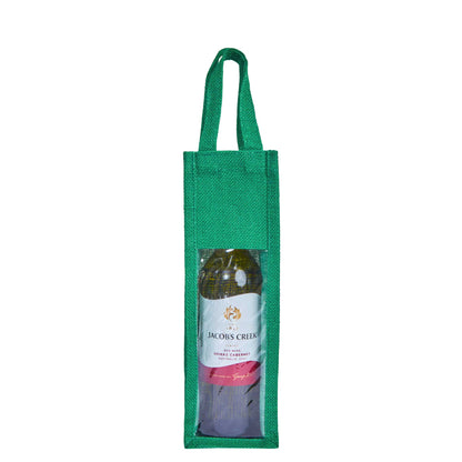 Reusable Jute Wine Gift Bags for Weddings, Parties, and Celebrations - Deep Red, Pink, Green & Orange Shades (Packs  of 6)