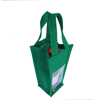 Reusable Jute Wine Gift Bags for Weddings, Parties, and Celebrations - Deep Red, Pink, Green & Orange Shades (Packs  of 6)