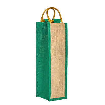 Jute Wine Gift Bags with Cane Handles –Coloured Single-Bottle Bag–  New Year, Weddings, Birthdays, Parties, Christmas & Special Occasion (Packs of 6)