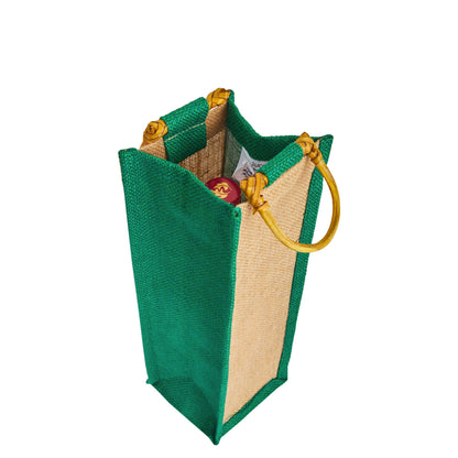 Jute Wine Gift Bags with Cane Handles –Coloured Single-Bottle Bag–  New Year, Weddings, Birthdays, Parties, Christmas & Special Occasion (Packs of 6)