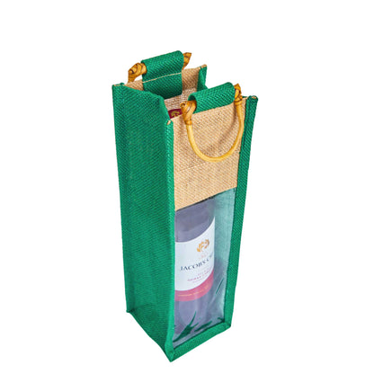 Jute Wine Gift Bags with PVC Window – Reusable Single-Bottle Carriers,  Ideal for Gifting, Weddings & Parties (Packs of 6)