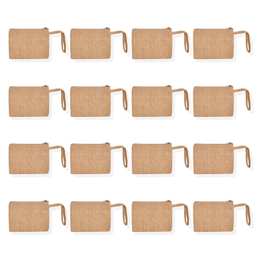 16-Pack Small Natural Jute Cosmetic Bags for Women – Personalized Makeup, Toiletry & Coin Pouches, Perfect for Bridesmaids & Friends