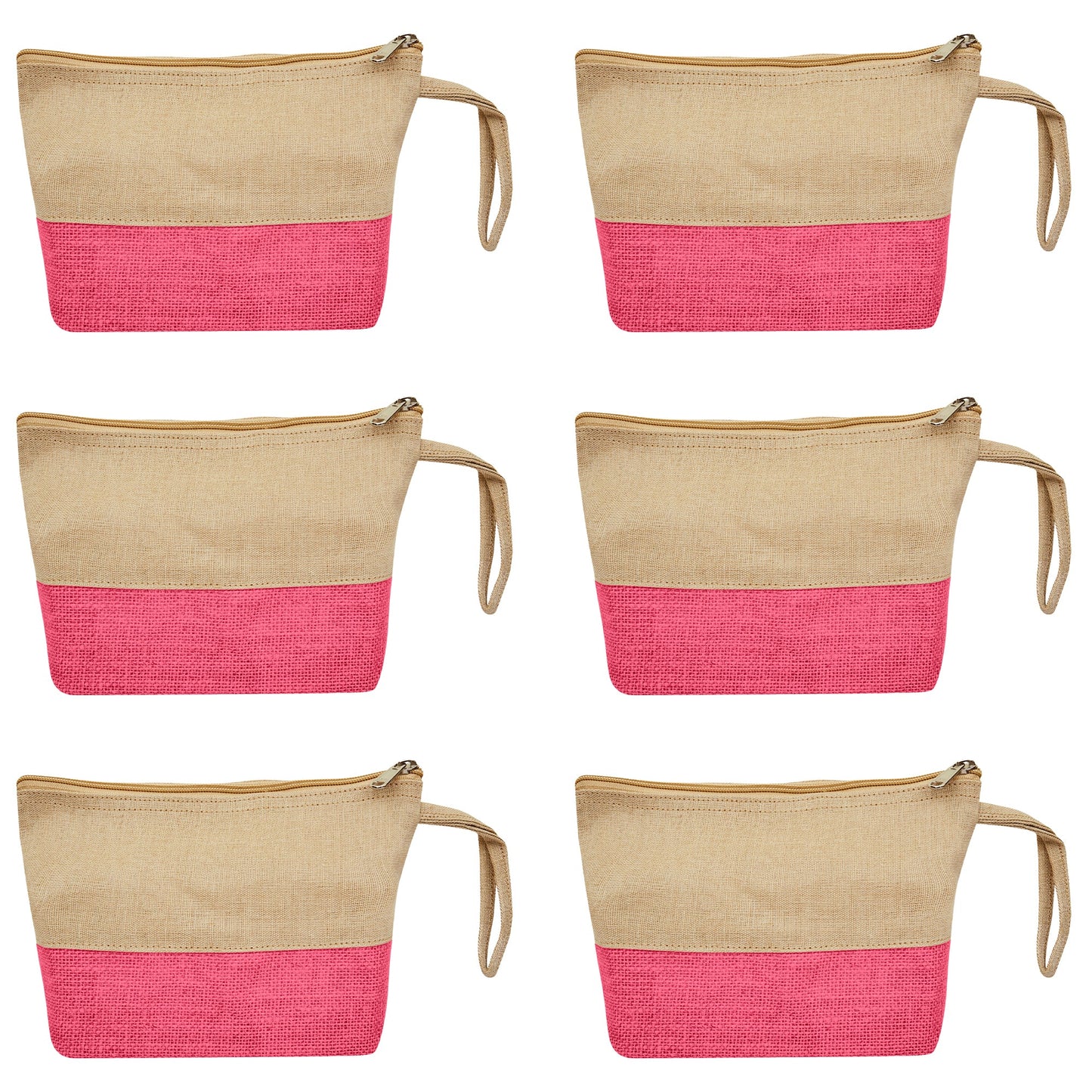 High Quality Stylish  Canvas Jute Cosmetic Pouches Pack of 6 for Women Wholesale Supply