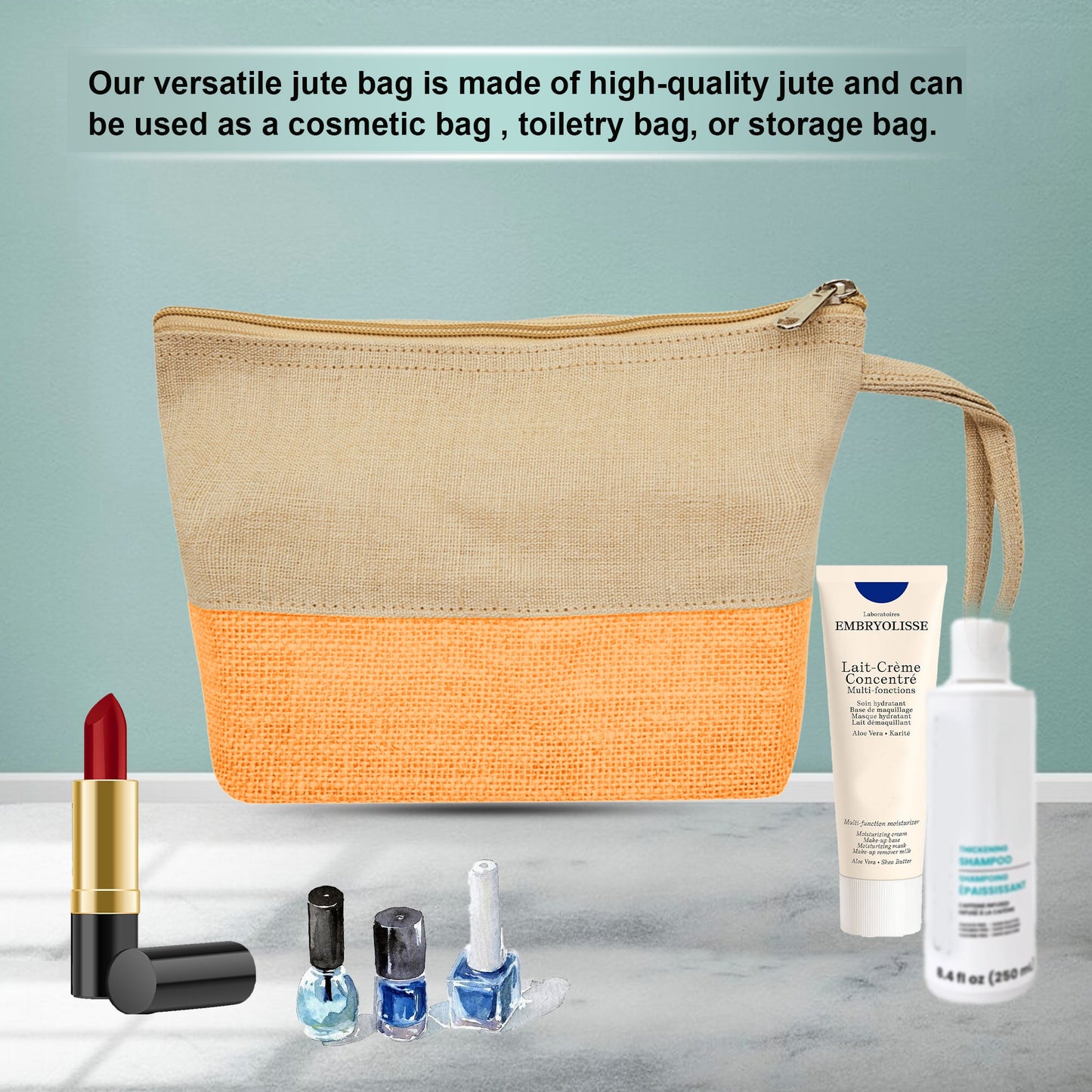 High Quality Stylish  Canvas Jute Cosmetic Pouches Pack of 6 for Women Wholesale Supply