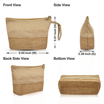 Multipurpose Eco  Burlap Wristlet Zipper Pouch for Women Wholesale Supply