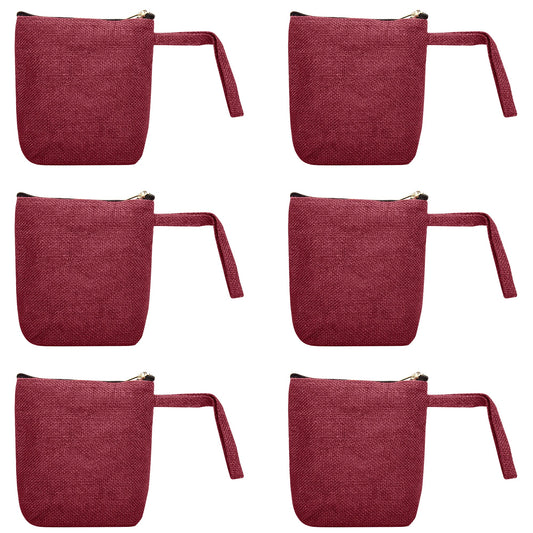 Jute Cosmetic Bags for Women – Burlap Makeup, Toiletry & Coin Pouches, Perfect for Travel or Gifting  (Packs of 6)