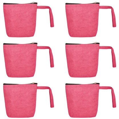 Jute Cosmetic Bags for Women – Burlap Makeup, Toiletry & Coin Pouches, Perfect for Travel or Gifting  (Packs of 6)