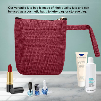 Jute Cosmetic Bags for Women – Burlap Makeup, Toiletry & Coin Pouches, Perfect for Travel or Gifting  (Packs of 6)