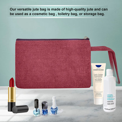 Colorful Burlap Cosmetic Bags – Zippered Pouches for Women & Men, Travel Toiletry & Essentials Organizer (Set of 6)