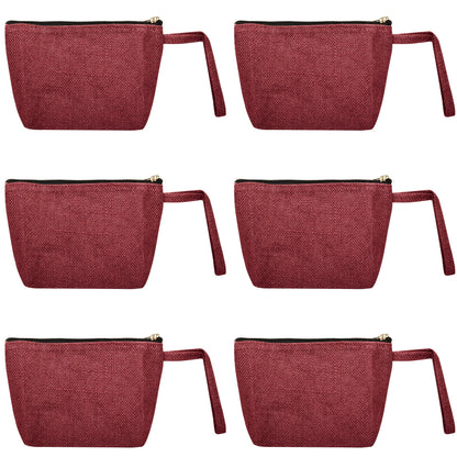 Colourful Jute Cosmetic Bags – Flat-Bottom Zippered Pouches for Makeup & Toiletries (Packs of 6)