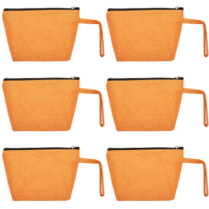 Colourful Jute Cosmetic Bags – Flat-Bottom Zippered Pouches for Makeup & Toiletries (Packs of 6)