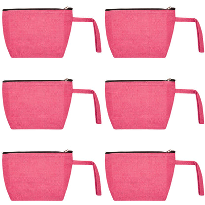 Colourful Jute Cosmetic Bags – Flat-Bottom Zippered Pouches for Makeup & Toiletries (Packs of 6)