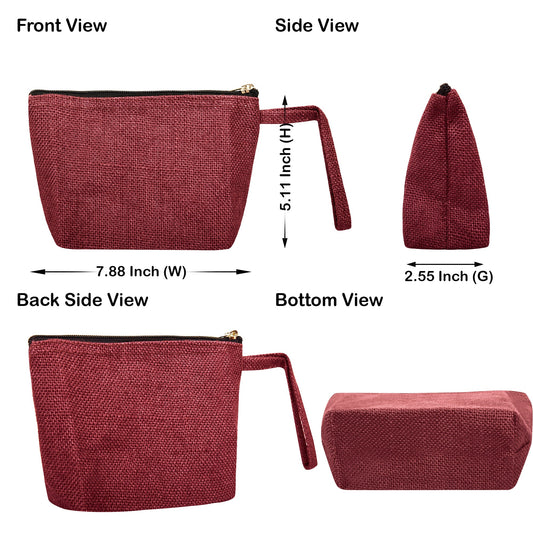 Colourful Jute Cosmetic Bags – Flat-Bottom Zippered Pouches for Makeup & Toiletries (Packs of 6)