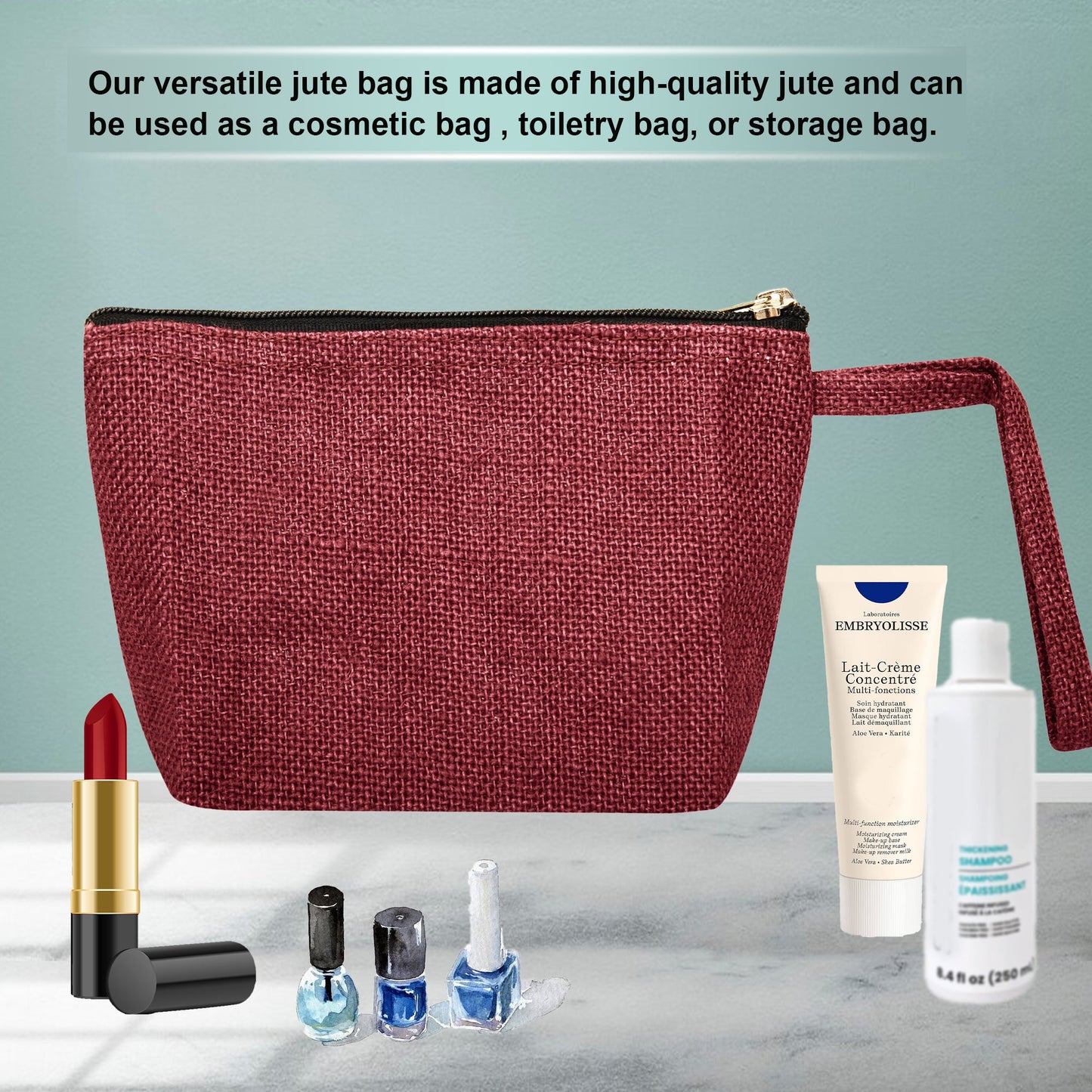 Colourful Jute Cosmetic Bags – Flat-Bottom Zippered Pouches for Makeup & Toiletries (Packs of 6)