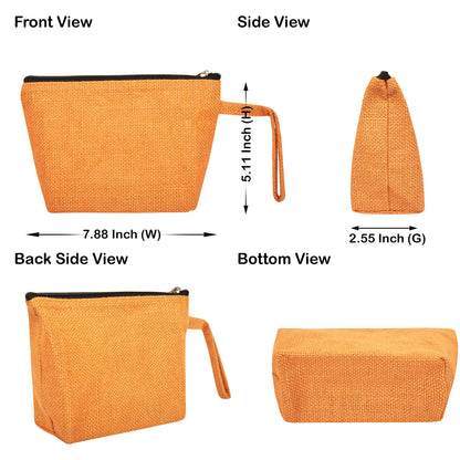 Colourful Jute Cosmetic Bags – Flat-Bottom Zippered Pouches for Makeup & Toiletries (Packs of 6)