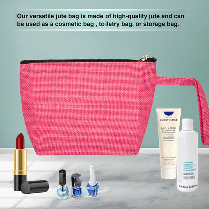 Colourful Jute Cosmetic Bags – Flat-Bottom Zippered Pouches for Makeup & Toiletries (Packs of 6)