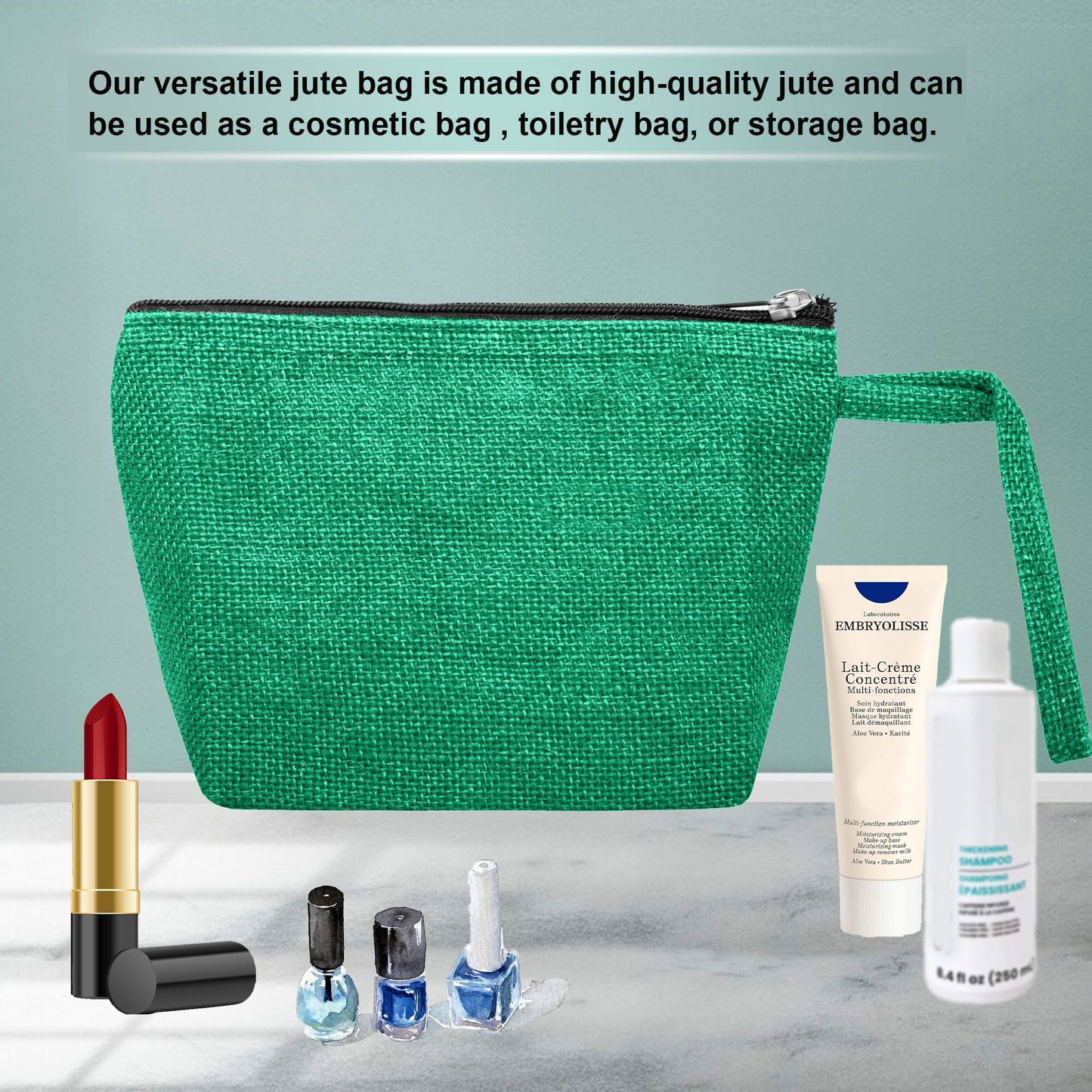 Colourful Jute Cosmetic Bags – Flat-Bottom Zippered Pouches for Makeup & Toiletries (Packs of 6)