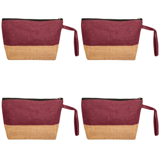 Unisex Jute Cosmetic Pouches – Multipurpose Zippered Burlap Bags for Makeup, Toiletries & Travel (Packs of 4)