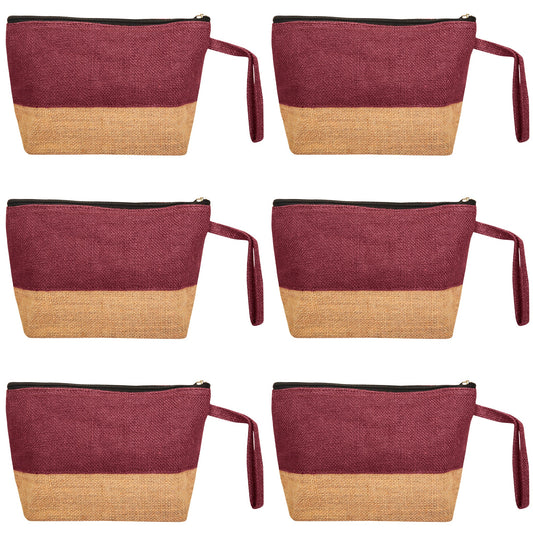 Unisex Jute Cosmetic Pouches – Multipurpose Zippered Burlap Bags for Makeup, Toiletries & Travel (Packs of 6)