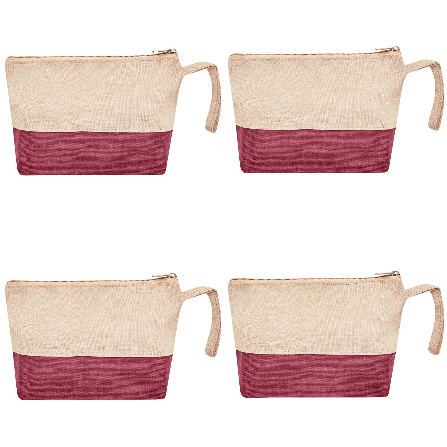 Jute Cosmetic Pouches – Travel-Friendly Zippered Burlap Bags for Makeup & Toiletries (Packs of 4)