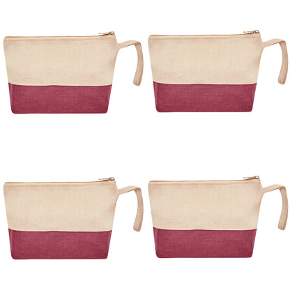 Jute Cosmetic Pouches – Travel-Friendly Zippered Burlap Bags for Makeup & Toiletries (Packs of 4)