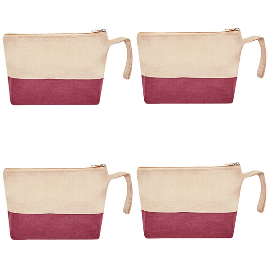 Jute Cosmetic Pouches – Travel-Friendly Zippered Burlap Bags for Makeup & Toiletries (Packs of 4)