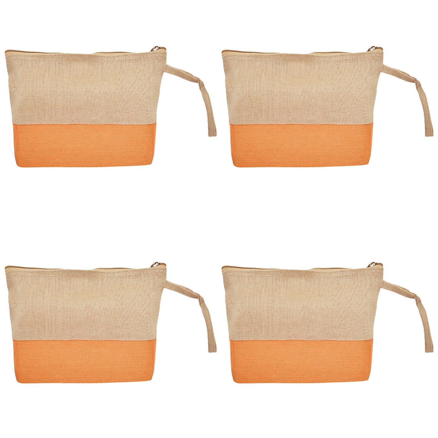 Jute Cosmetic Pouches – Travel-Friendly Zippered Burlap Bags for Makeup & Toiletries (Packs of 4)