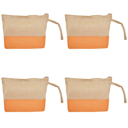 Jute Cosmetic Pouches – Travel-Friendly Zippered Burlap Bags for Makeup & Toiletries (Packs of 4)