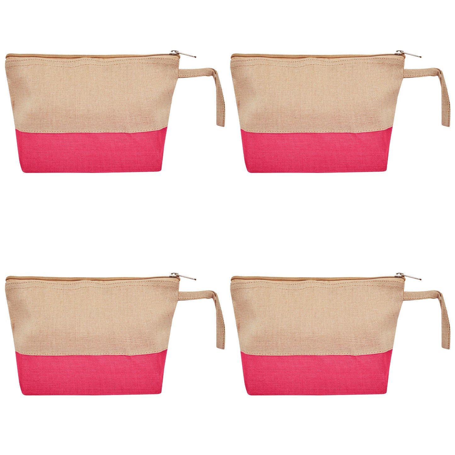 Jute Cosmetic Pouches – Travel-Friendly Zippered Burlap Bags for Makeup & Toiletries (Packs of 4)