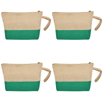 Jute Cosmetic Pouches – Travel-Friendly Zippered Burlap Bags for Makeup & Toiletries (Packs of 4)